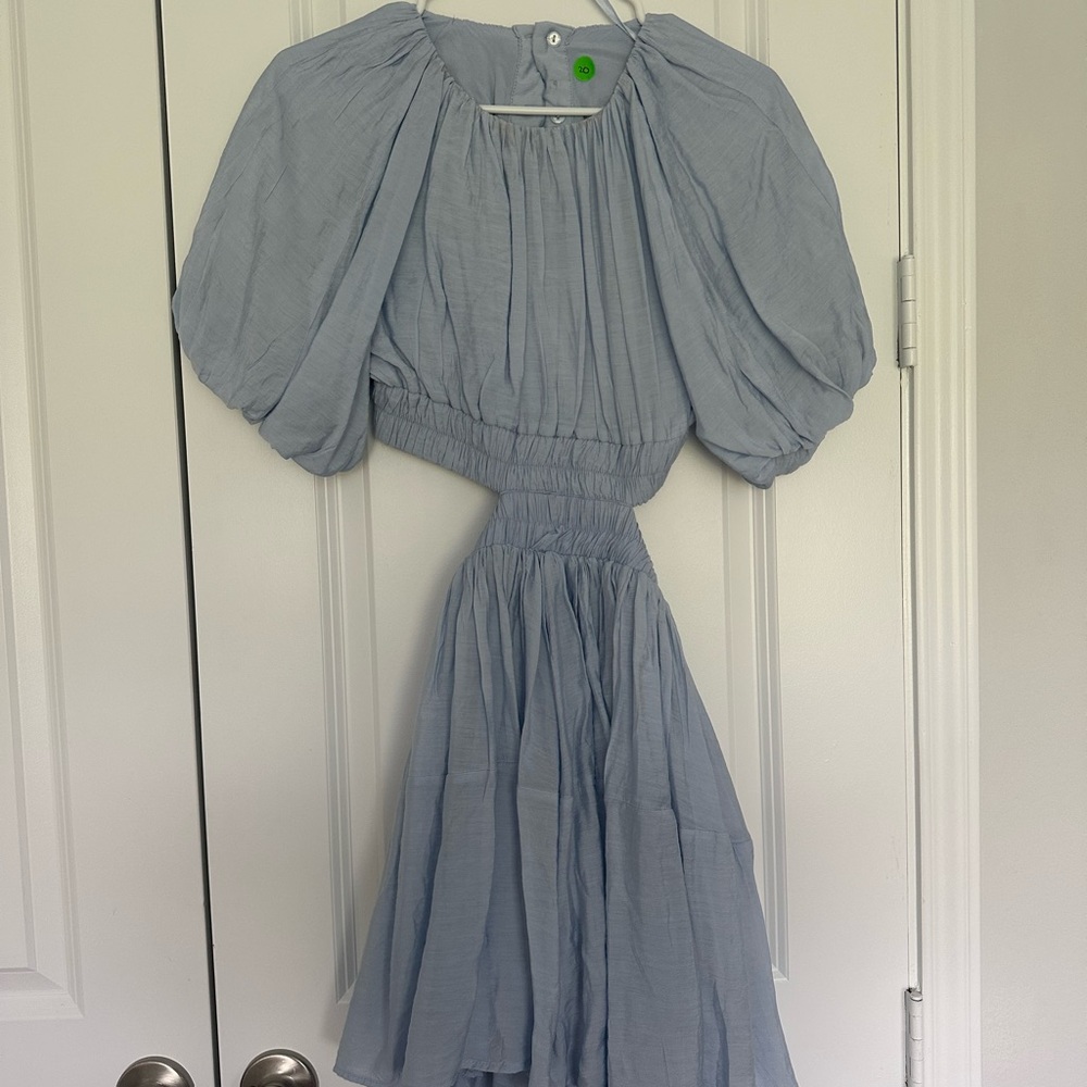 Vici Light Blue Puff Sleeve Dress with Cut Outs on Side